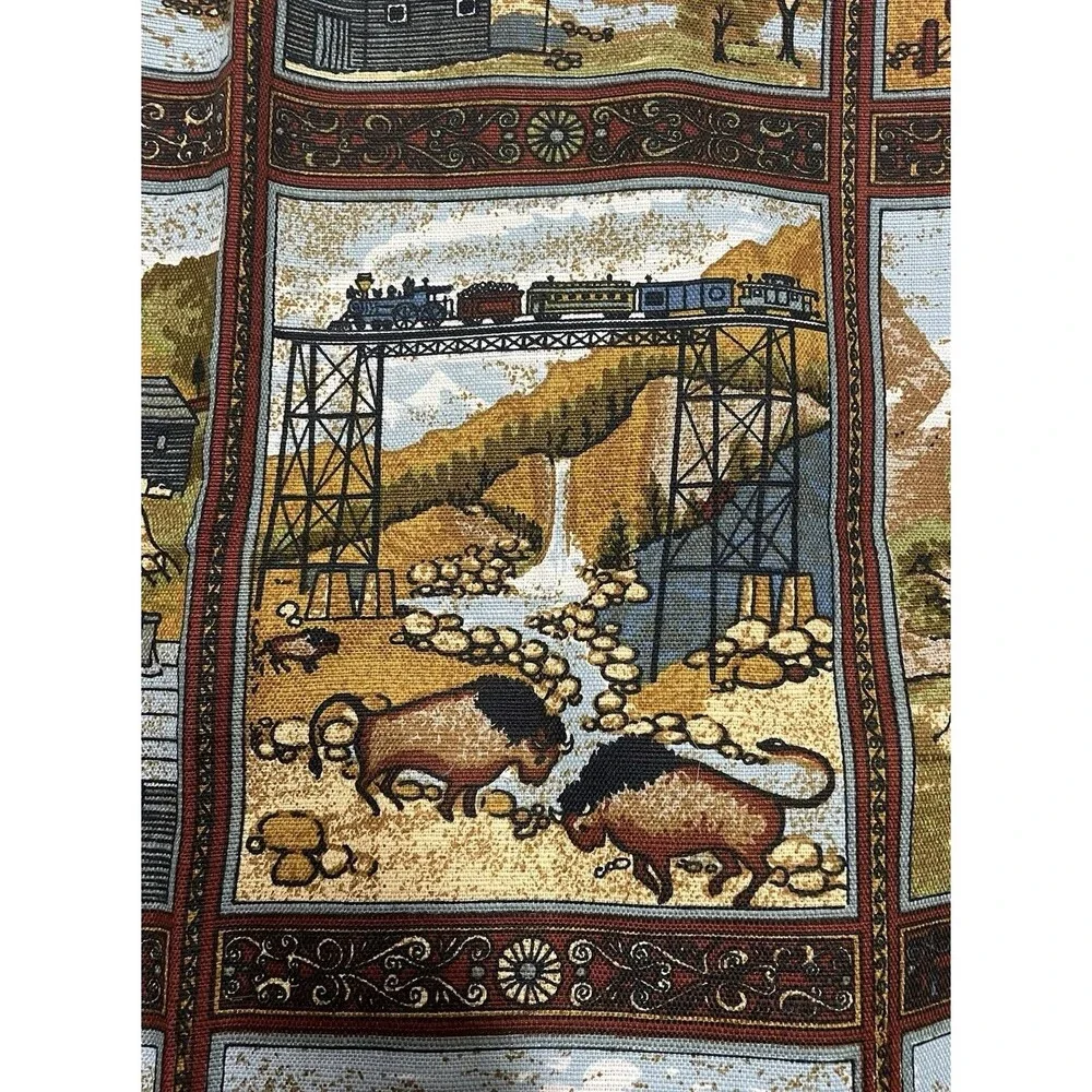 Vintage 5th Avenue Native Village Frontier Train Buffalo Saloon 2 Yards Fabric